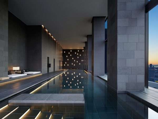 30m heated indoor pool with expansive views of the city skyline. Traditional Japanese amenities.