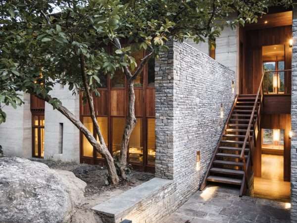 Amankora, Bhutan - Accommodation, Punakha Lodge, Mo Chhu Suite Block Exterior and Staircase
